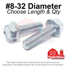 #8-32 Grade 5 Serrated Hex Flange Screws Frame Bolts Zinc (Pick Length & Qty) picture