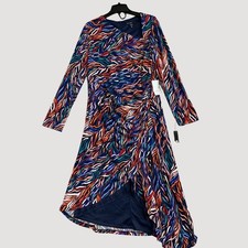 NWT Maggy London Women's 18 Long Sleeve Multicolor Abstract  Midi Dress P0430 picture