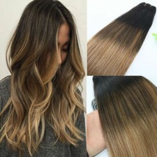 12A RUSSIAN 100g Human Hair Extensions 2#/6#/18# Blonde BALAYAGE Ombre  STRAIGHT picture