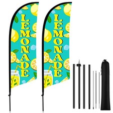 Hunnmingre 2 Set Teal Lemonade Feather Flag Kit 8Ft Advertising Swooper Flag picture