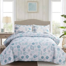 Ocean Beach Theme Quilts Bedding Set King Size Lightweight Patchwork Coastal picture