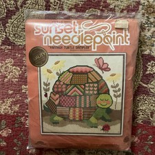 NOS Vintage Sunset Needlepoint Fantasy Turtle Sampler Kit Set Wool #6892 picture
