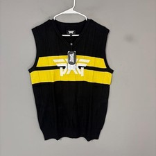 PXG Vest Mens Medium Black Yellow Knitted V Neck Striped Golf Logo MS22ASV3 picture