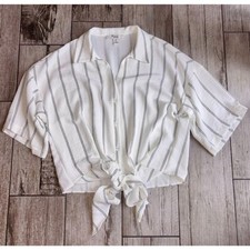 C by One White Green Striped Tie Front Shirt Resort Boho Blouse Top Size Medium picture