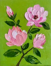 Pink Flower Original Oil Painting Impasto Floral Art Palette Knife Textured picture