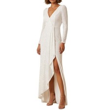 Mac Duggal Gown Women Size 8 White Long Sleeve Sequin Glam Wedding 26395 NWT picture