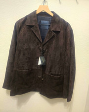 Massimo Dutti Men's Brown Leather Blazer Jacket Size S Button, Lined Pockets picture
