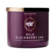 Bath & Body Works Wild Blackberry Jam 3-Wick Soy Wax Blend Candle Purple Jar picture