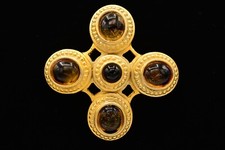 Danecraft Vintage Maltese Cross Cabochon Pin Brooch Brushed Gold  Signed BinA18 picture