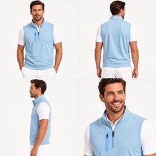 JOHNNIE-O Mens MEDIUM Denny Performance 1/4 Quarter-Zip Pocket Vest Ibiza Blue picture