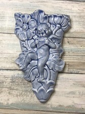 Blue Vintage Angel Cherub Wall Pocket Vase Shabby Chic French Country picture