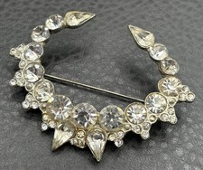 Vintage Unique Large 2.5” Pot Metal Art Deco Rhinestone Crescent Brooch Pin picture