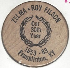 1983, Zelma & Roy Filson, 30th, Franklinton, Kentucky INDIAN HEAD Wooden Nickel picture