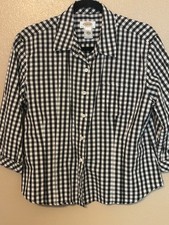 Vintage Talbots Black And White Gingham 3/4 Sleeve Top Size LP picture