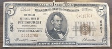 1929 Five Dollar Bill National Currency $5 Note - Pittsburgh Pennsylvania #85001 picture