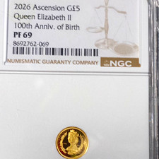 2026 Ascension G$5 Gold Coin Queen Elizabeth II 100th Anniversary picture