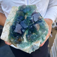 4.2lb NATURAL Green Cube FLUORITE Quartz Crystal Cluster Mineral Specimen picture