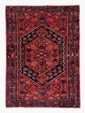Vintage Zanjan 5x7 Tribal Geometric Hand Knotted Wool Oriental Rug Black Red picture