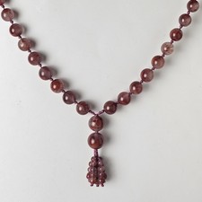 Vintage Natural Iron Included Chalcedony/ Plume Agate Bead Necklace Hand Knotted picture