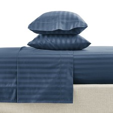Hotel Style HS5401325722-68 4-Piece 600 Thread Count Navy Stripe Egyptian Cotton picture