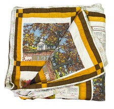 Vtg 60-70’s Wall Cloth Tea Towel Calendar XL Hand Crafted Quilt 109x109” Estate picture