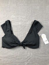 Boden Bikini Top Swimsuit Womens 8 Black Textured Bow Wide Strap Lined Stretch picture