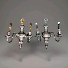 Large Early Pair Antique E F Caldwell Georgian Silver Plate Wall Sconces 15