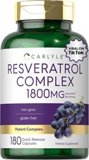 Resveratrol Supplement 1800mg | 180 Capsules | Non-GMO, Gluten Free | by Carlyle picture