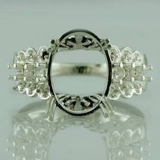 14x10mm Oval Semi Mount Ring 925 Silver Triple Row Side Accent Solitaire Ring picture