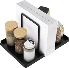Black Metal Napkin Holder With Salt Pepper Shakers Caddy picture