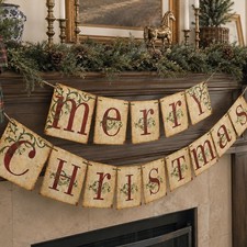 Vintage Merry Christmas Banner Retro Victorian Holiday Garland Decor picture