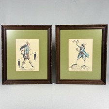 1772 M Darly Macaroni Caricature Etchings Framed Pair Tom Fool Fly picture