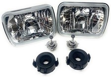 7X6 Crystal Clear Glass Lens Headlight H4 Halogen Light Bulb Headlamp Pair picture