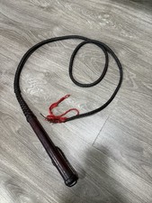Vintage Braided Leather Bullwhip 63” Lash Dark Brown Horse Ranch Western Whip picture