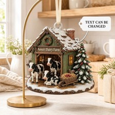 Dairy Farm Cow Barn Wooden Ornament Personalized Christmas Decor Gift picture