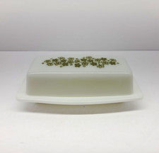 Vintage Pyrex Spring Blossom Green Butter Dish 72-B Covered Crazy Daisy Milk Gls picture