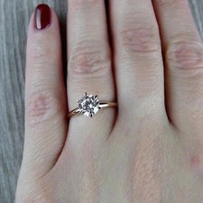 Real Moissanite 2Ct Round Cut Solitaire Wedding Ring 14K Yellow Gold Plated picture