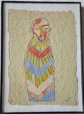 Original Karl Mullen Irish Outsider Artist Brut Painting Handmade Paper picture