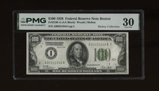 DBR 1928 $100 Boston Numeral Fr. 2150-A PMG 30 Serial A00331044A picture