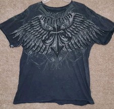 Affliction Los Angeles Distressed T Shirt Men's XL Angel Wings Gothic Black Blue picture