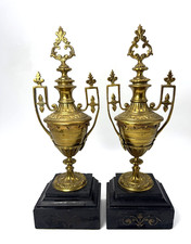 Antique Grand Tour  French Pair Gilt Bronze Garnitures  on l Black Marble picture