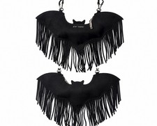 Betsey Johnson Viral Black Bat Crossbody Fringe Zip Bag Purse Halloween Fashion picture