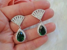 2.36 Ct  Pear Cut Emerald Earrings Wedding Earrings 14k White Gold picture
