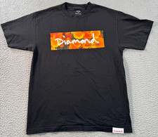 Diamond Supply Shirt Men's Medium Black Box Logo Graphical Tee Floral Summer picture