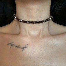 Vintage Irregular Metal Circle Leather Necklace Choker Gothic Collar Jewelry picture