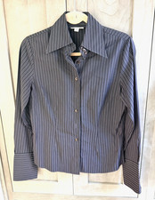 Faconnable Button Up Shirt Womens Small Brown Striped Cotton Long Sleeve Casual picture