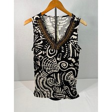 Kenar Womens Black White Abstract Print Beaded V-Neck Tank Top Large NB81249 picture