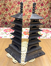 Vintage Cast Iron Black Metal Pagoda Bookends Pair, 3D Effect, Heavy, 7 1/2 “ picture