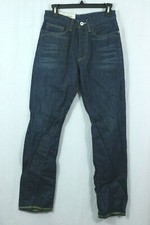 Loomstate Men's Blue Jeans 29 x 32 'Genus' Dark Wash Contrast Stitch Button Fly picture
