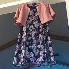 Perceptions Petite PM Floral Fit & Flare Knee Dress + Pink Jacket Overlay picture